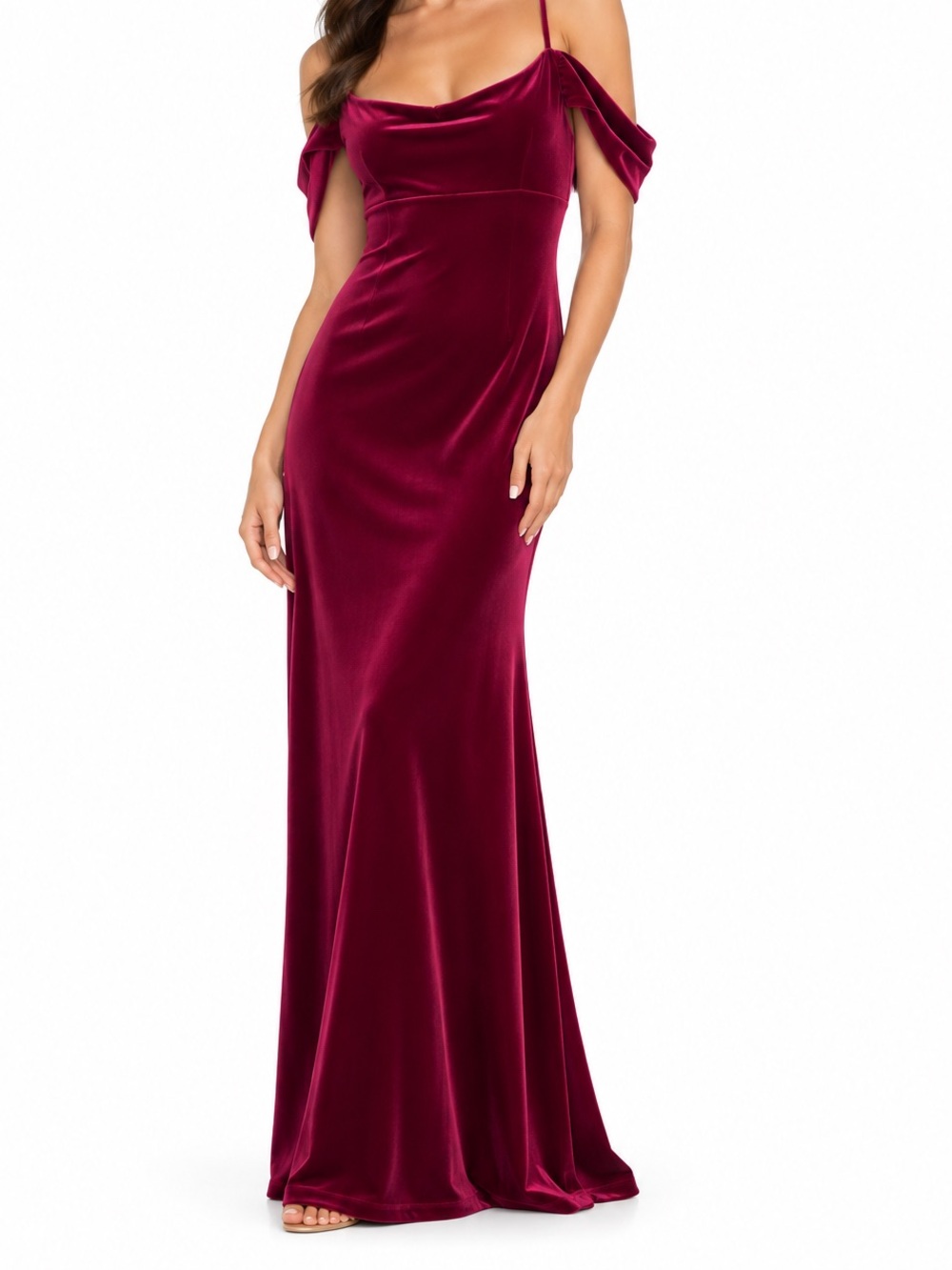 Nightway Size 12 Burgundy Velvet Off Shoulder Formal Holiday Gown Maxi Dress